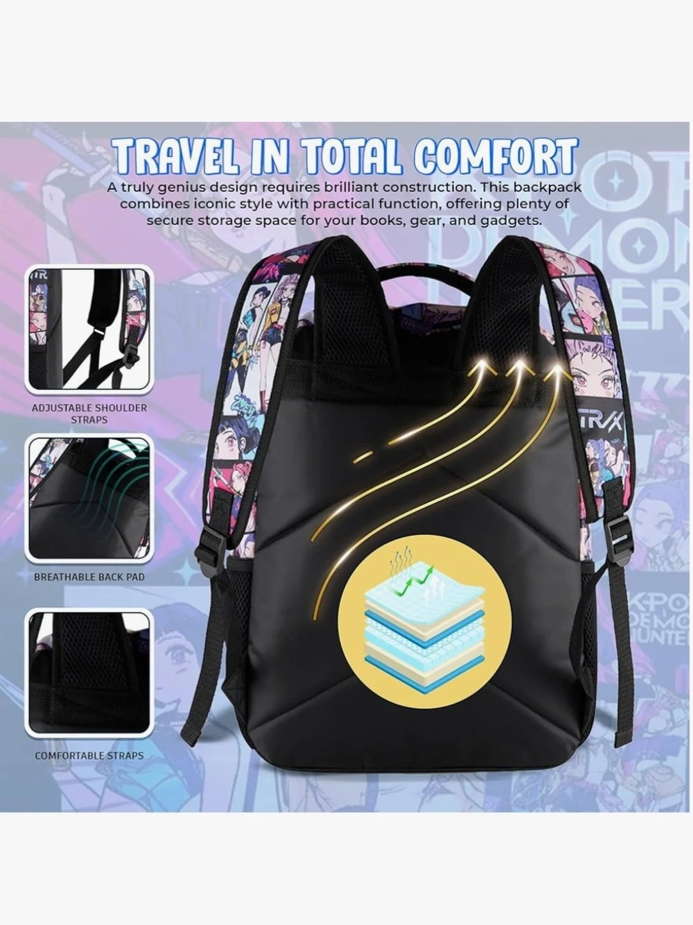 ✨K-Pop Demon Hunter Graphic Backpack - Comic Book Style By Accessory Innovations